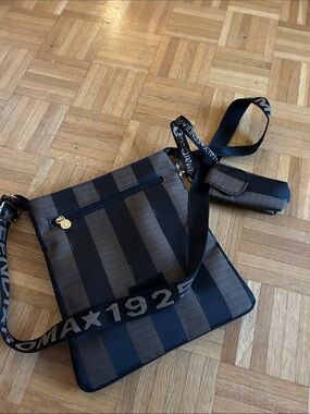 Fendi Vintage  Penguin Black & Tan  Striped Crossbody Bag
